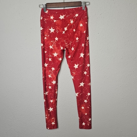 LuLaRoe Red White Star Print One Size OS Leggings Stretch - Picture 4 of 10